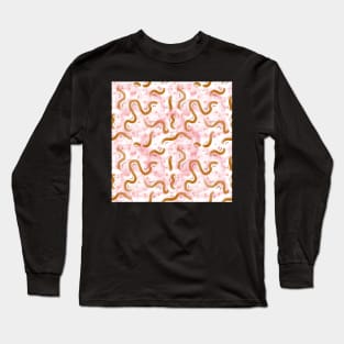 Pink Brown Line Pattern Boho Hipster Long Sleeve T-Shirt